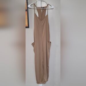SHEIN Tan Sleeveless Wide-Leg Jumpsuit